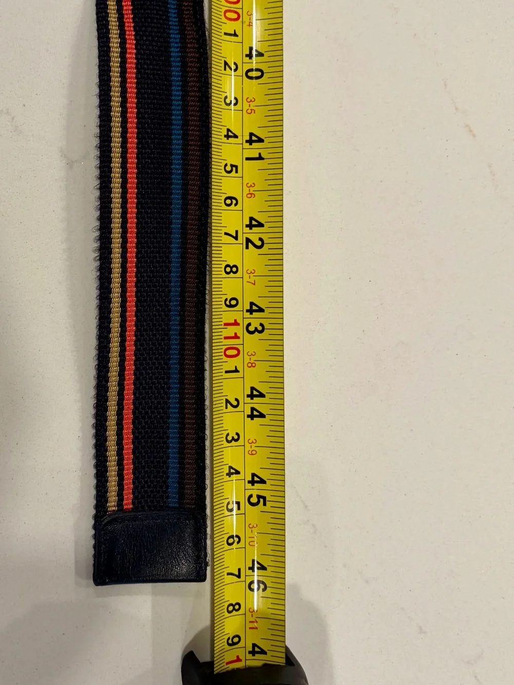 Paul Smith Signature Stripe Webbing Belt Black Leather Trim Matte D-Ring Size 38